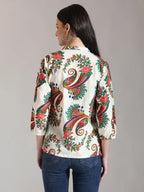 Yufta Cream Pure Cotton Paisley Peplum Top | Grocsy