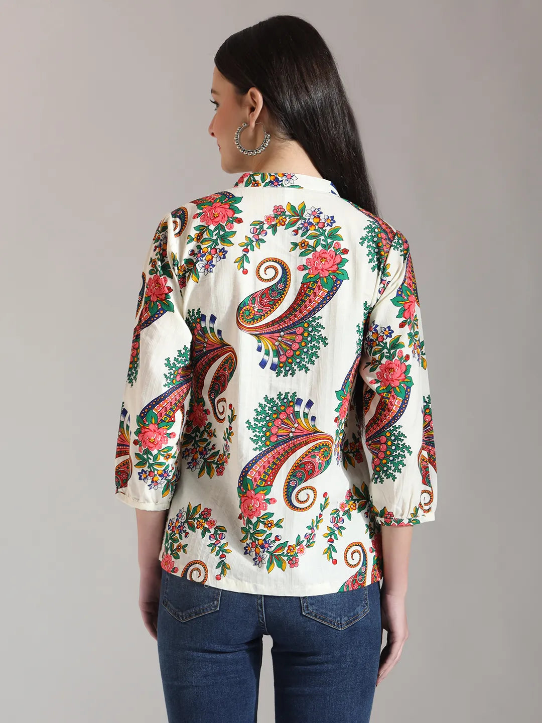 Yufta Cream Pure Cotton Paisley Peplum Top | Grocsy