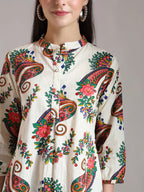 Yufta Cream Pure Cotton Paisley Peplum Top | Grocsy