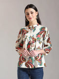 Yufta Cream Pure Cotton Paisley Peplum Top | Grocsy