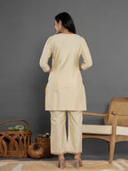 Yufta Cream Thread_Work Shirt And Trouser Silk Blend Co-Ord Set | Grocsy
