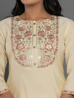 Yufta Cream Thread_Work Shirt And Trouser Silk Blend Co-Ord Set | Grocsy
