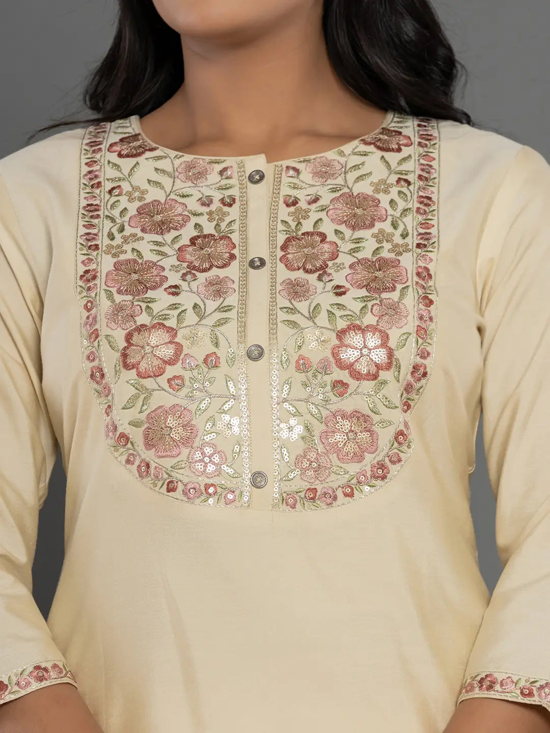 Yufta Cream Thread_Work Shirt And Trouser Silk Blend Co-Ord Set | Grocsy