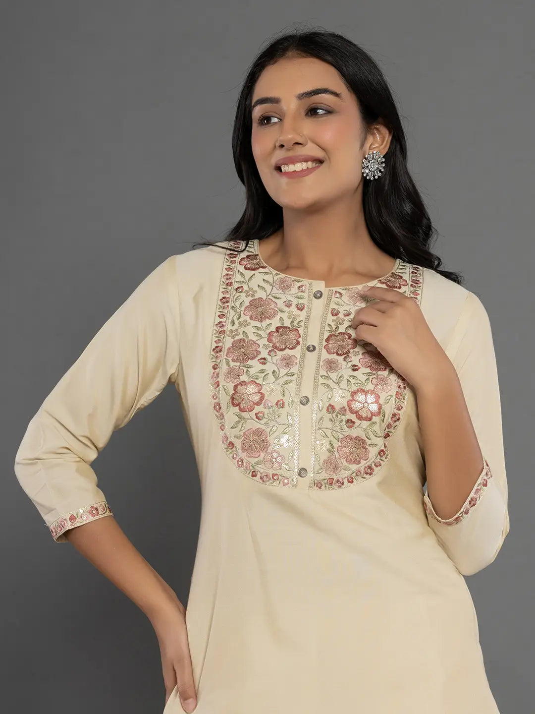 Yufta Cream Thread_Work Shirt And Trouser Silk Blend Co-Ord Set | Grocsy