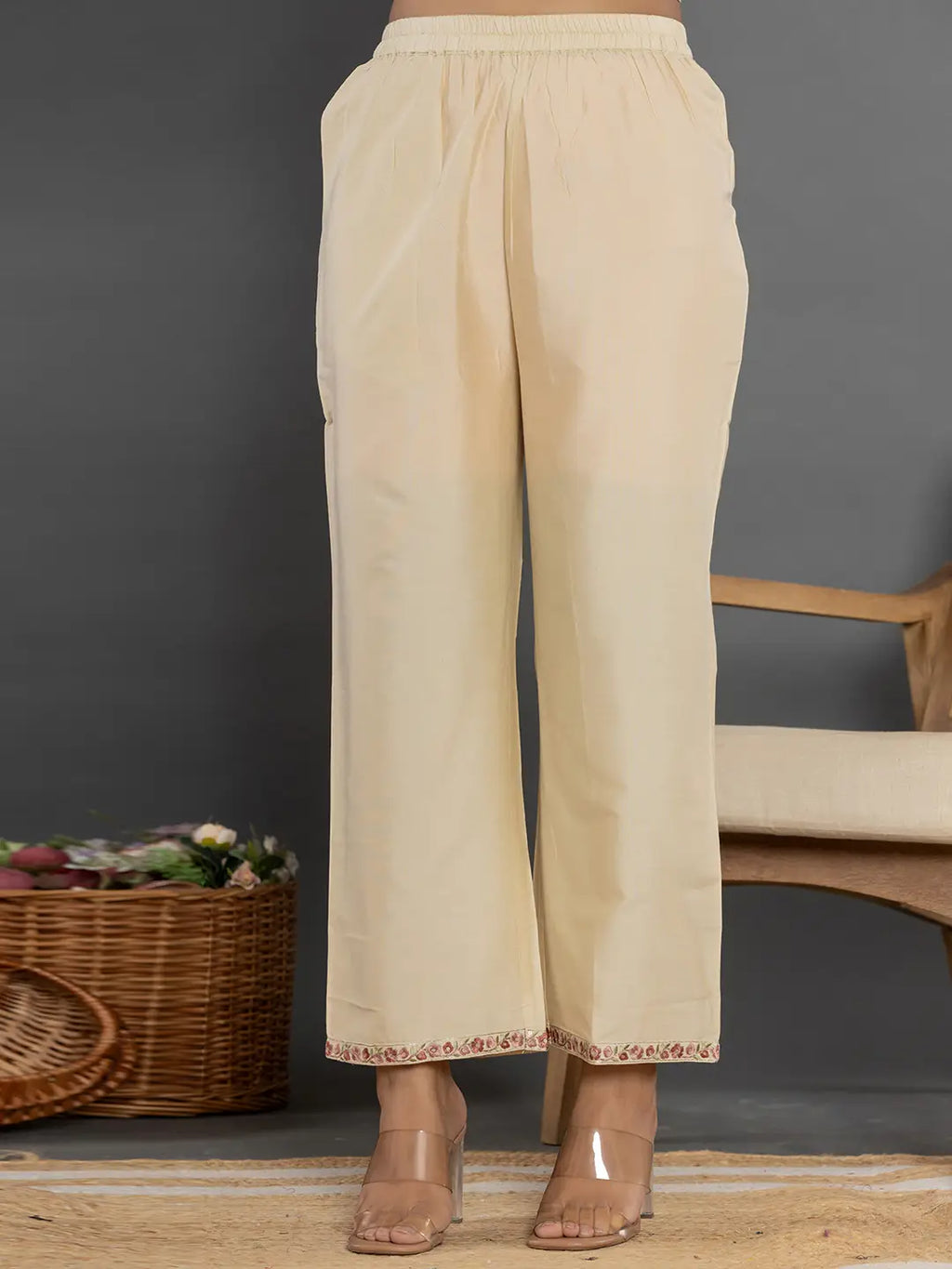 Yufta Cream Thread_Work Shirt And Trouser Silk Blend Co-Ord Set | Grocsy