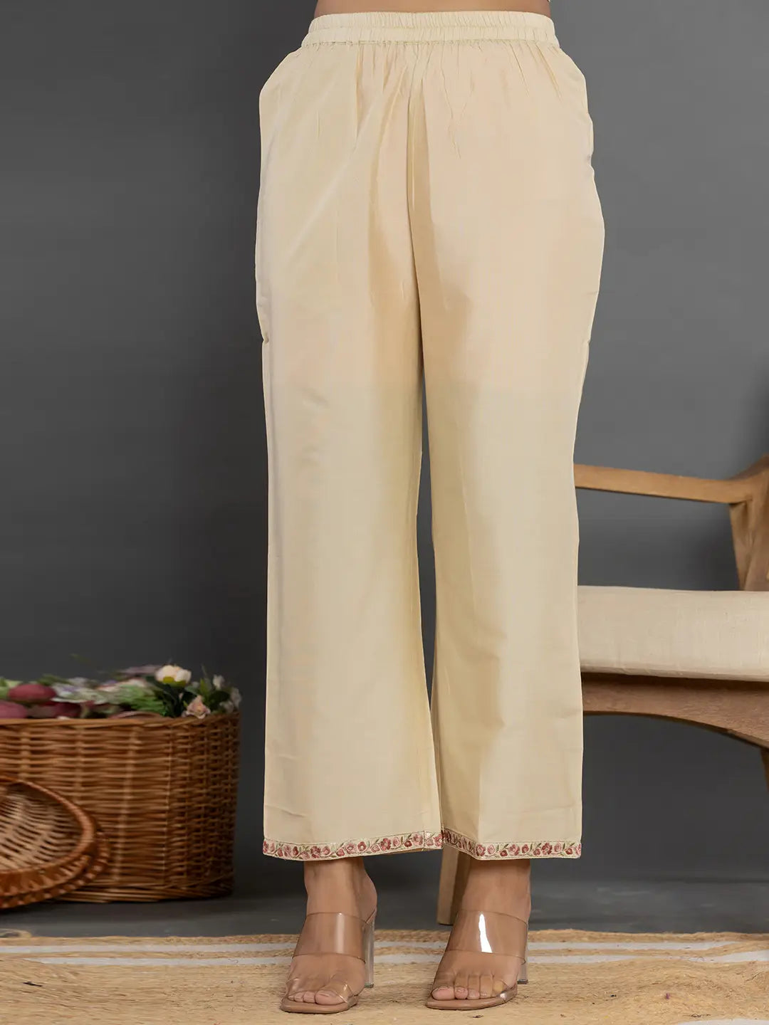Yufta Cream Thread_Work Shirt And Trouser Silk Blend Co-Ord Set | Grocsy