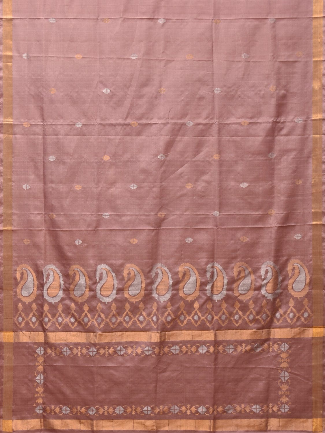 Cream Uppada Silk Handloom Saree with Mango Pallu Design - Global Threads | Grocsy