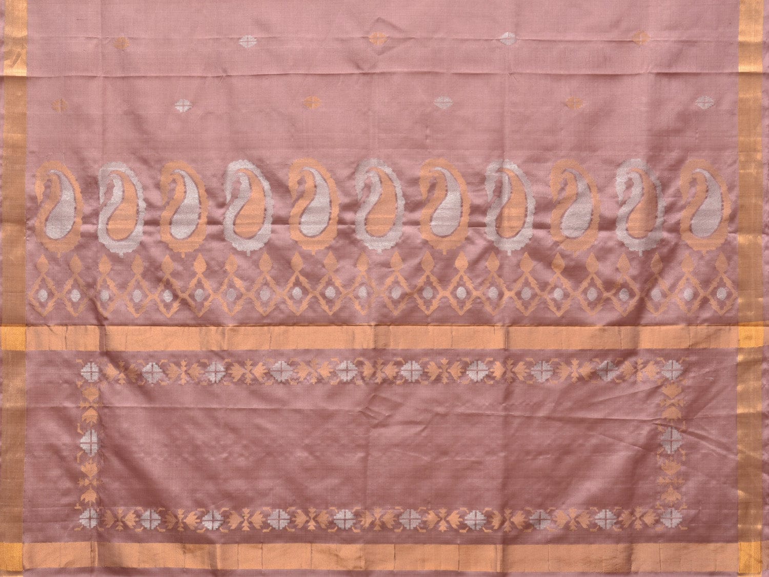 Cream Uppada Silk Handloom Saree with Mango Pallu Design - Global Threads | Grocsy