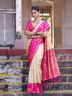 Anaita Cream Soft Silk Woven Saree With Blouse | Grocsy
