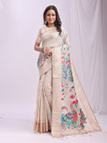 Anaita Cream Linen Cotton Woven Saree With Blouse | Grocsy