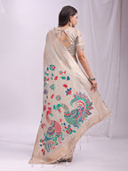 Anaita Cream Linen Cotton Woven Saree With Blouse | Grocsy