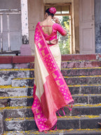 Anaita Cream Soft Silk Woven Saree With Blouse | Grocsy