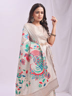 Anaita Cream Linen Cotton Woven Saree With Blouse | Grocsy