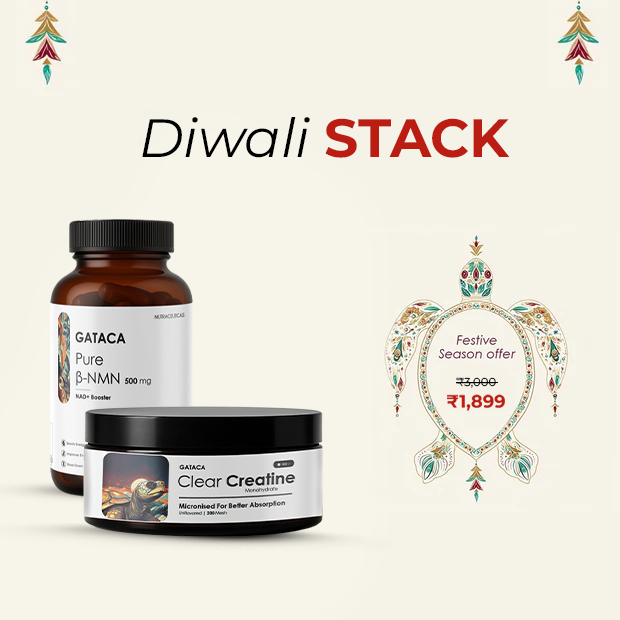 GATACA Diwali Stack (Pure β-NMN 500mg 30 Caps & Creatin 200 Mesh 100gm) | Grocsy