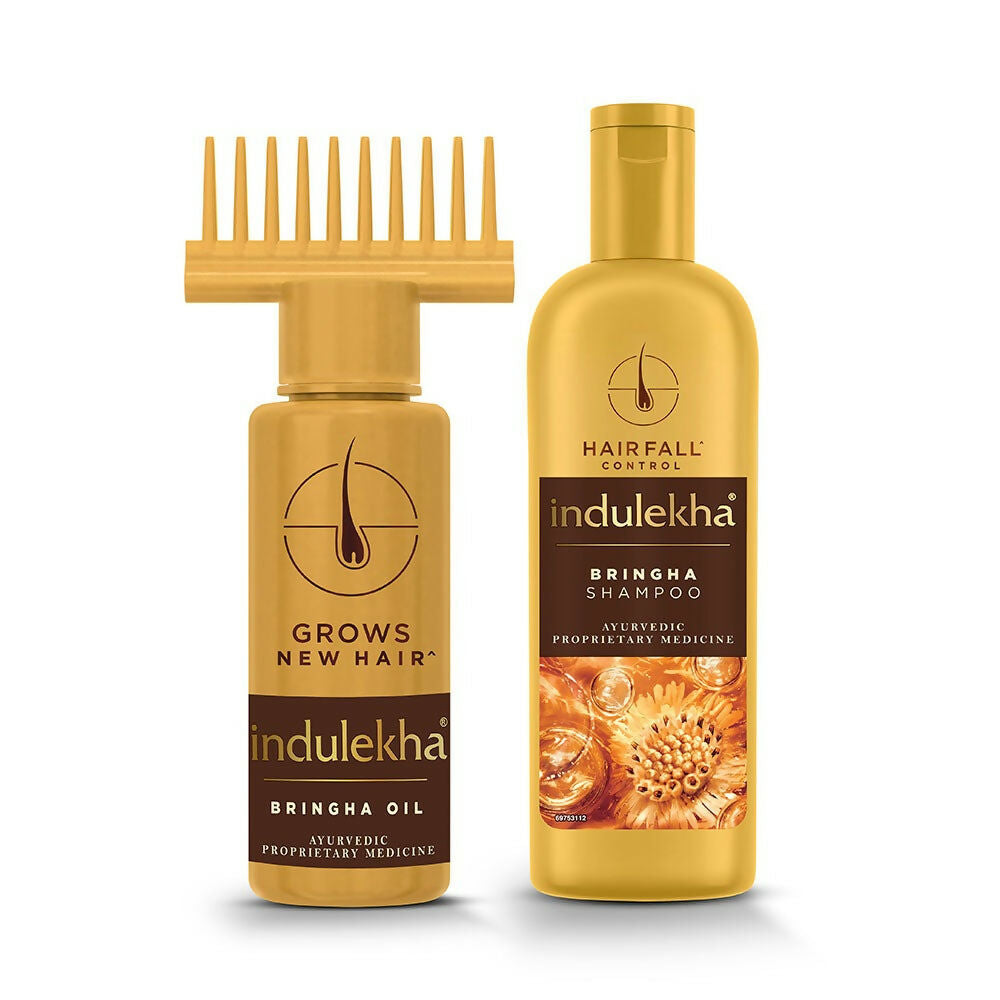 Indulekha Bringha Hair Oil and Hair Fall Shampoo Combo | Grocsy