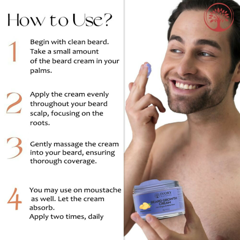 Ivory Natural Beard Growth Cream - Biotin Boosted Hair Follicle For New Hair Cycle | Grocsy