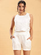 BohoJazz Crop Top with Wooden Buttons and Comfort Shorts Co-ords | Grocsy