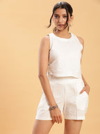 BohoJazz Crop Top with Wooden Buttons and Comfort Shorts Co-ords | Grocsy