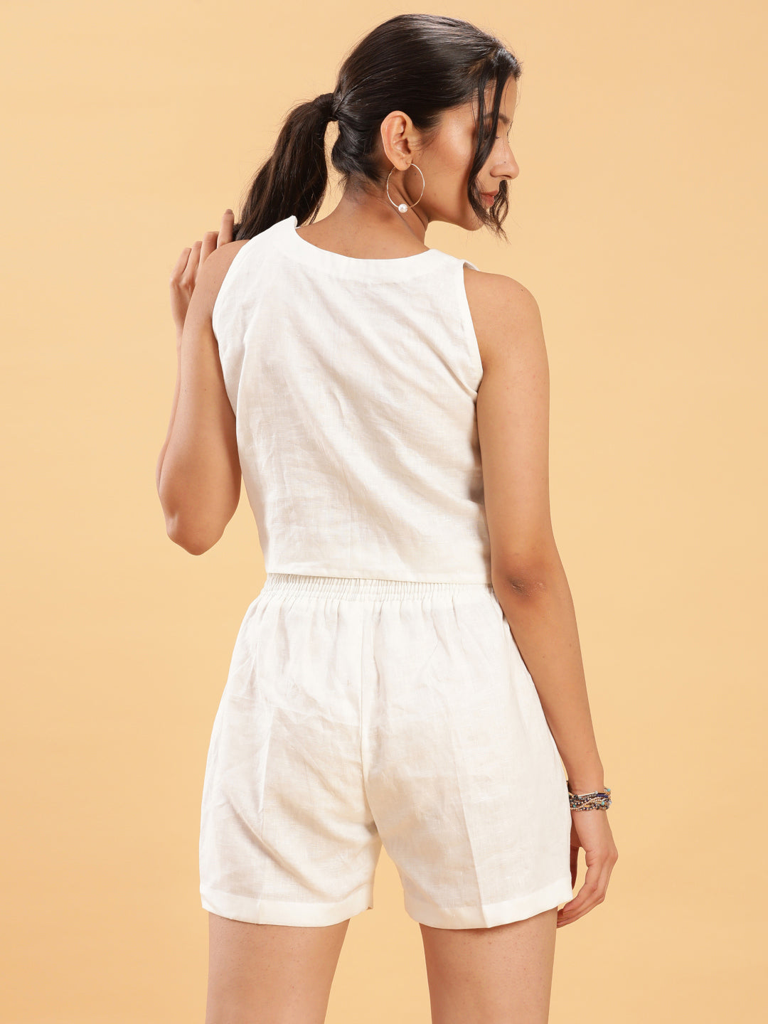 BohoJazz Crop Top with Wooden Buttons and Comfort Shorts Co-ords | Grocsy