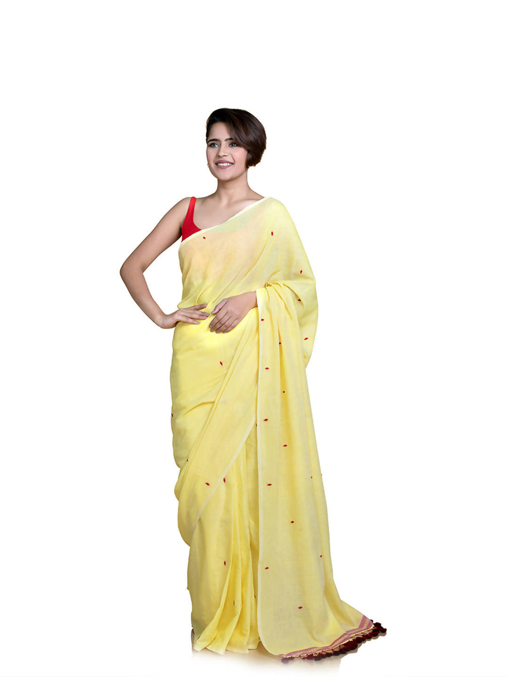 Suta Yellow Maroon Pure Cotton Saree | Grocsy