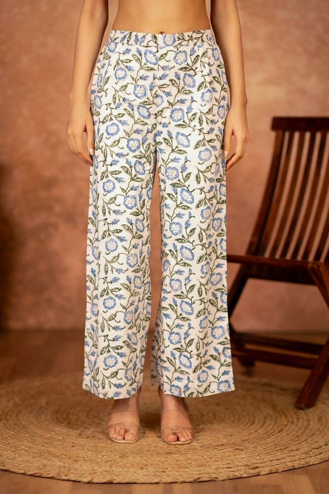 Joban Fashion Blue Hand Block Printed Cotton Suit Set | Grocsy