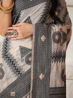 Shree Shyam Fashion Linen Cotton Black & Cream Saree | Grocsy
