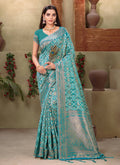 Blue Cotton Zari Woven Design Saree with Unstitched Blouse Piece - Aachal | Grocsy