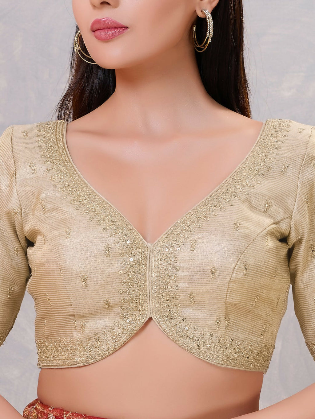 Joban Fashion Women Silk Light-Gold Stitched Blouse | Grocsy