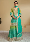 Anaita Green Digital print with Embroidered Silk Stitched Plazo Suit | Grocsy
