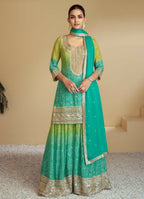 Anaita Green Digital print with Embroidered Silk Stitched Plazo Suit | Grocsy