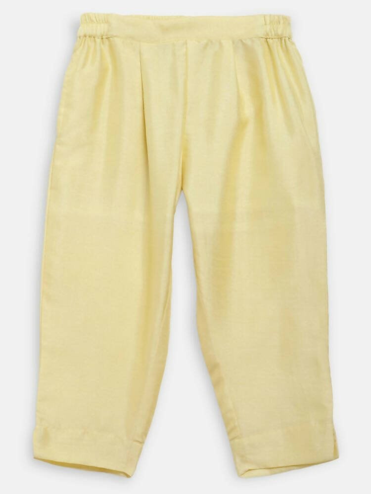 Ahalyaa Yellow Poly Silk Kids Kurta Pant With Dupatta For Girls | Grocsy