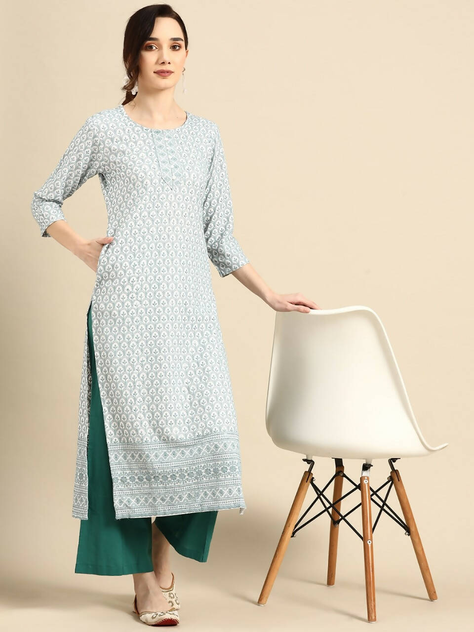 Deeps women's Blue Embroidered Rayon Kurta | Grocsy