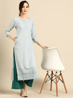 Deeps women's Blue Embroidered Rayon Kurta | Grocsy