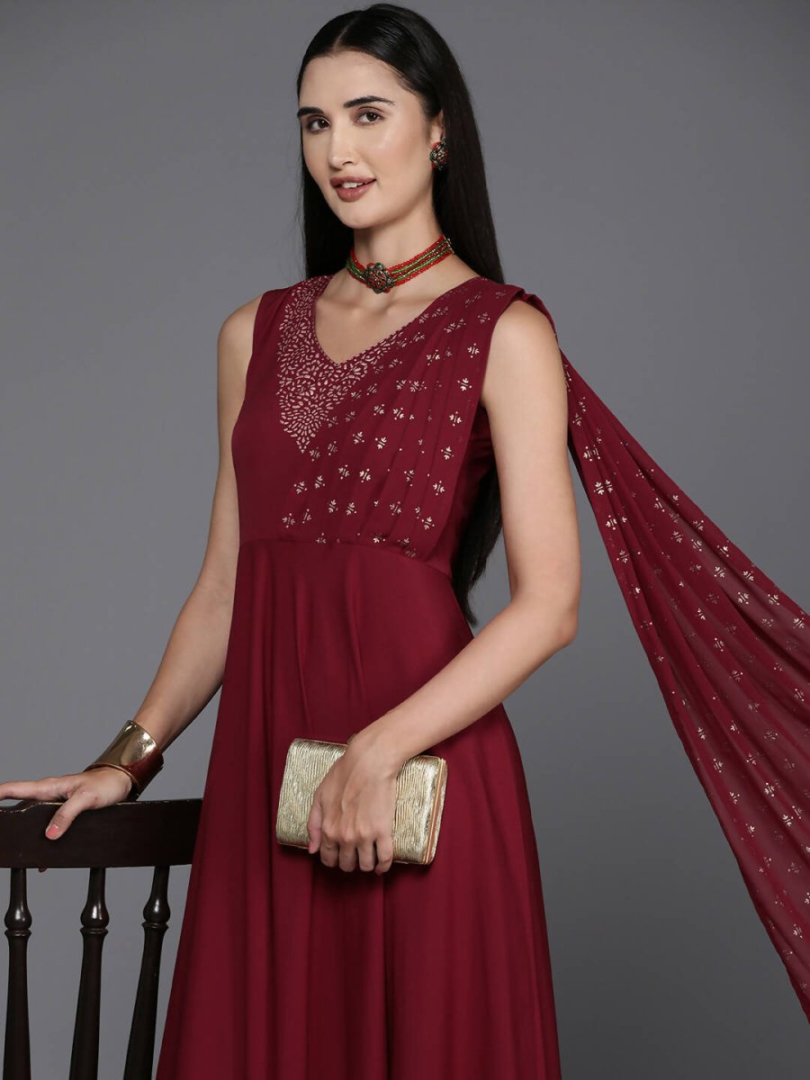 Ahalyaa Women's Traditional wear Ethnic Dress - Maroon | Grocsy