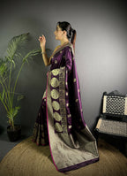 Joban Fashion Wine Banarasi Soft Lichi Silk Paisley Saree | Grocsy