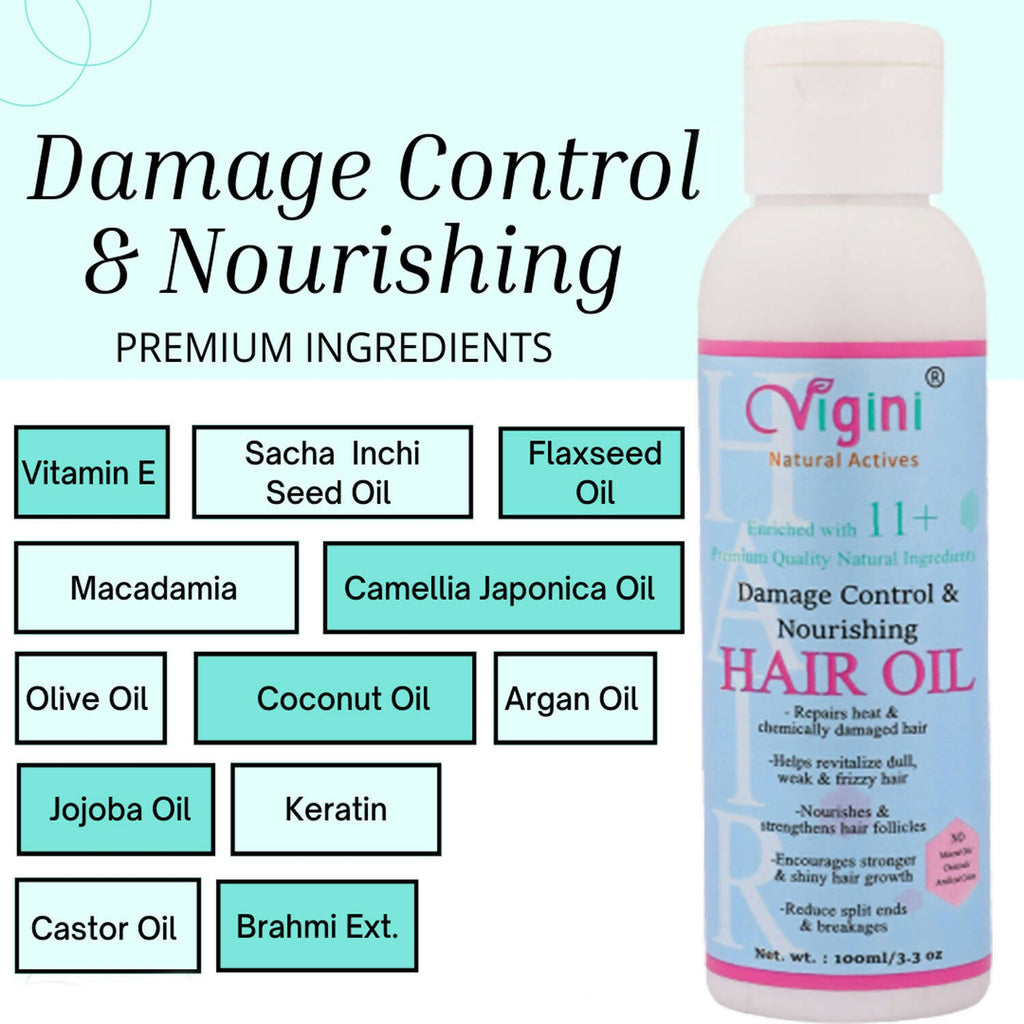 Vigini Damage Repair Nourishing Hair Care Tonic Oil with Keratin, Brahmi, Coconut Oil | Grocsy