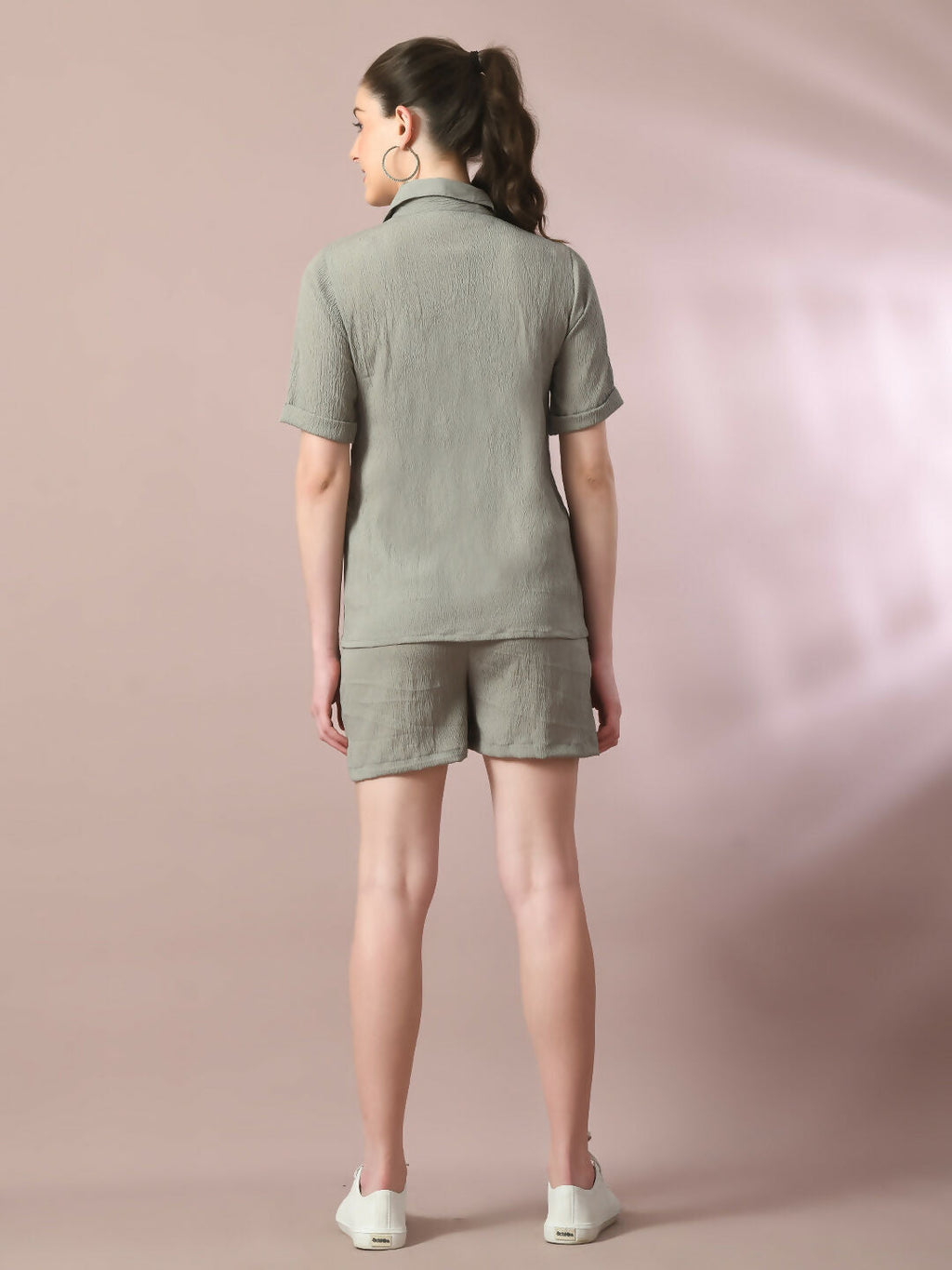 Myshka Women's Grey Solid Regular Fit Shirt | Grocsy