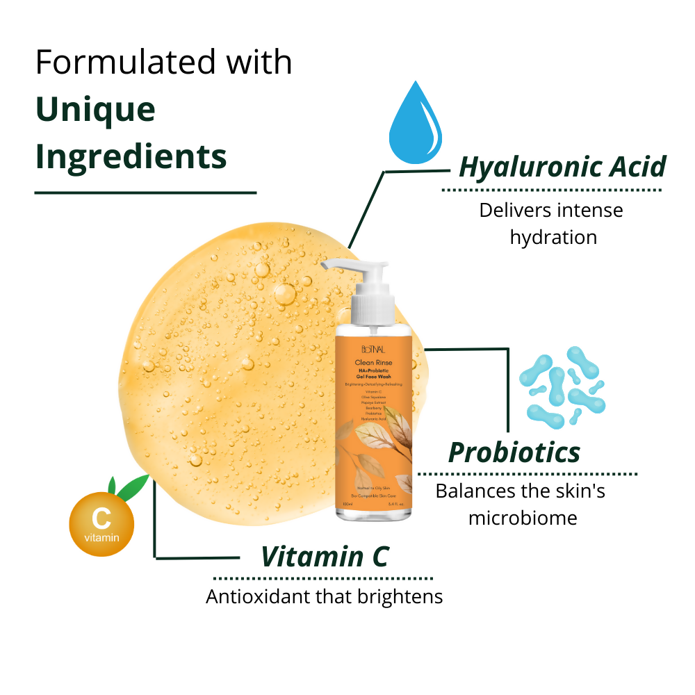 Botnal Clean Rinse Probiotic Gel Face Wash With Vitamin C, Hyaluronic Acid and Papaya | Grocsy
