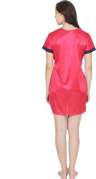 Ruhani HLSC Poly Satin Pink Short Nighty Fits Bust (Ruhani-NT-02-FS) | Grocsy