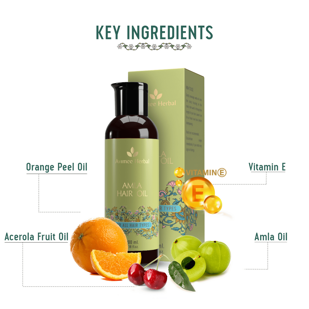 Avimee Herbal Amla Hair Oil For Grey Hair & Dandruff With Vitamin E and Amla Seed Oil | Grocsy