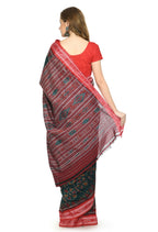 Vamika Sambalpuri Ikat Cotton Dehabandha Green & Red Saree | Grocsy