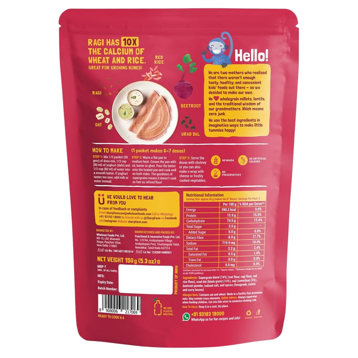 Slurrp Farm Spinach And Beetroot Millet Dosa Mix Combo | Grocsy