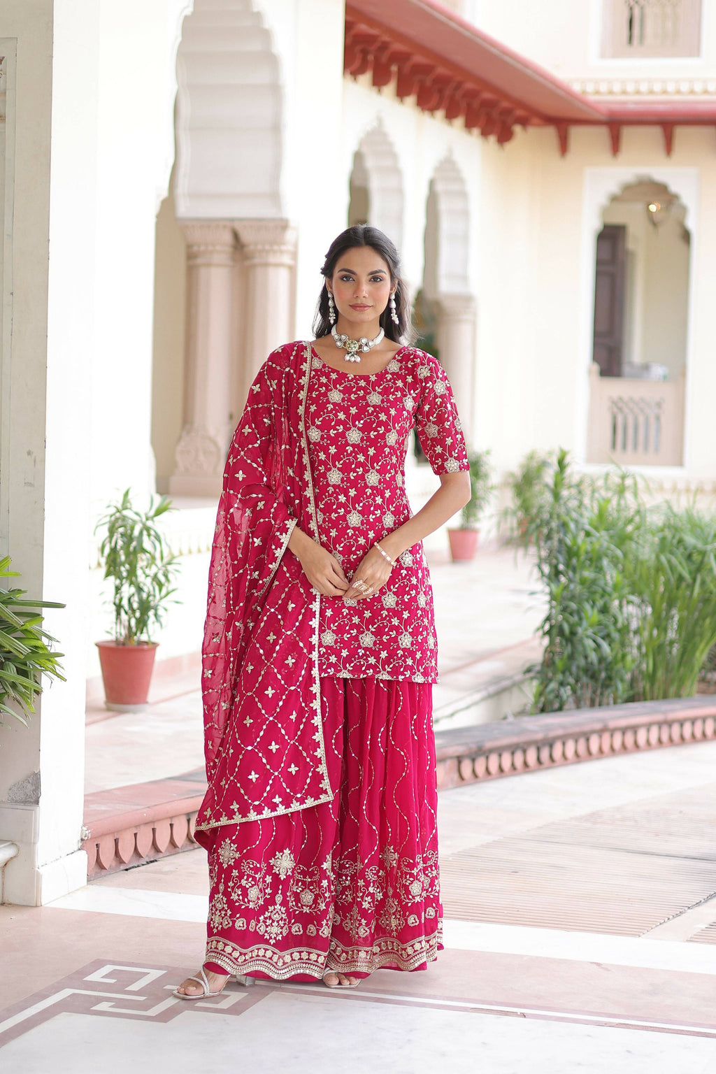 Joban Fashion Pink Readymade Kurta Set With Sequence embroidery Work | Grocsy