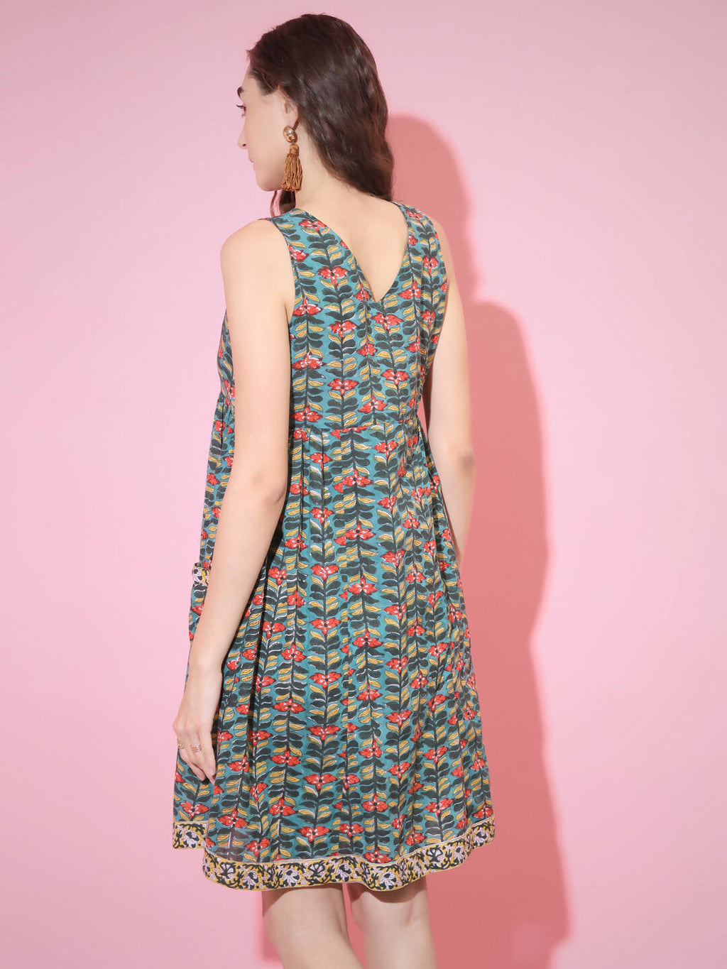 Myshka Women's Green Floral Printed A-Line Dress | Grocsy