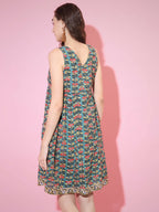 Myshka Women's Green Floral Printed A-Line Dress | Grocsy
