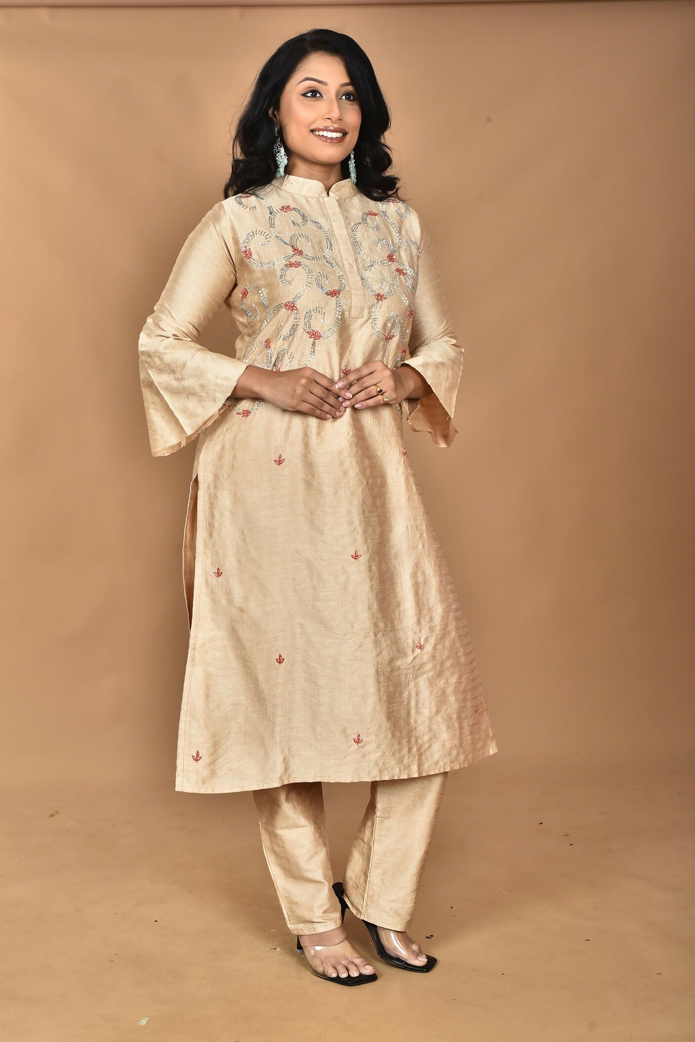 Morchari Women And Hand Embroidery Co-Ord Set-Beige | Grocsy