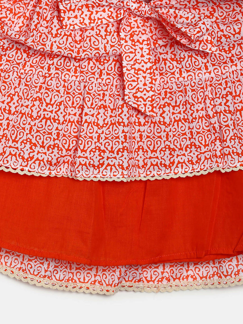 Manet Girls Cotton Layer Frock Printed - Orange | Grocsy