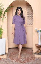 Miravan Womens Purple Solid Half Sleeve Midi Dress With Belt | Grocsy