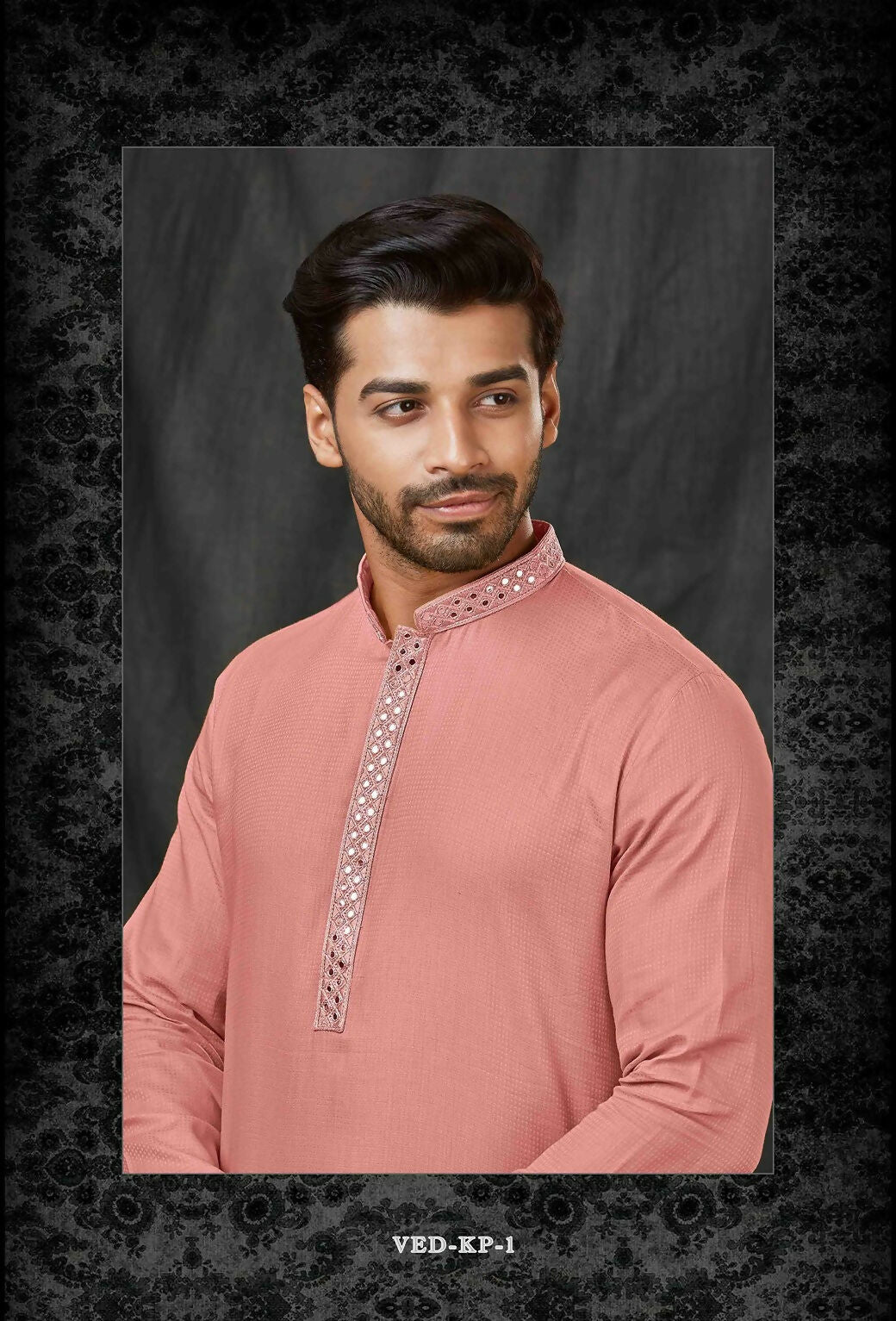Joban Fashion Peach Self Jacquard Kurta Pyjama | Grocsy