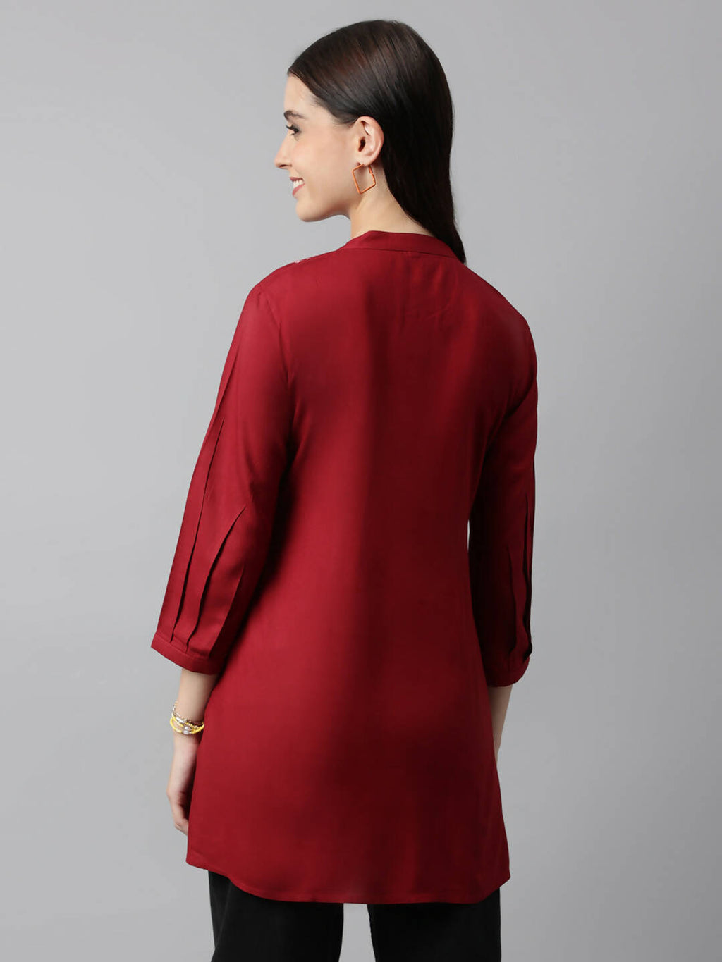 Red Rayon Yoke Embroidered A-line Top - Tarini | Grocsy